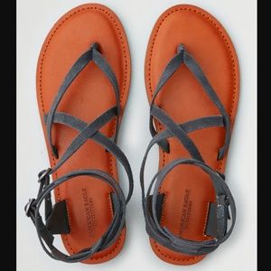 American Eagle Suede Ankle Wrap Thong Sandal